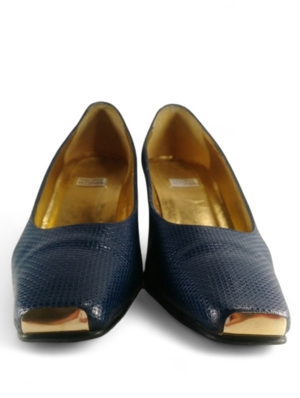 '89-'90 Timothy Hitsman Gold Inlay Pumps Italy Square Toe Vintage 8.5N Narrow